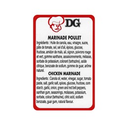 Ingredient labels - Chicken Marinade - Sauces et marinades DG