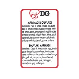 Ingredient labels - Souvlaky Marinade - Sauces et marinades DG